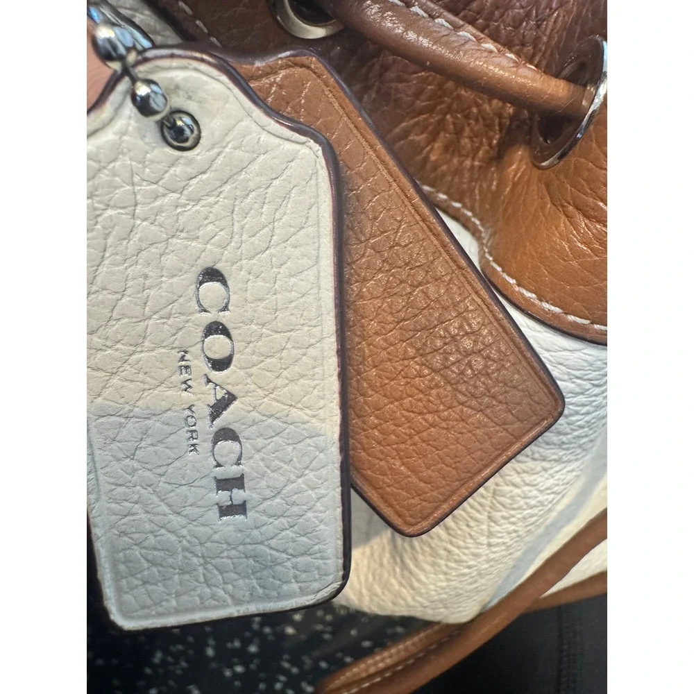 Coach Pebbled Leather Drawstring Bucket Bag Cream Tan Silver Tone Hardware - Picture 4 of 14